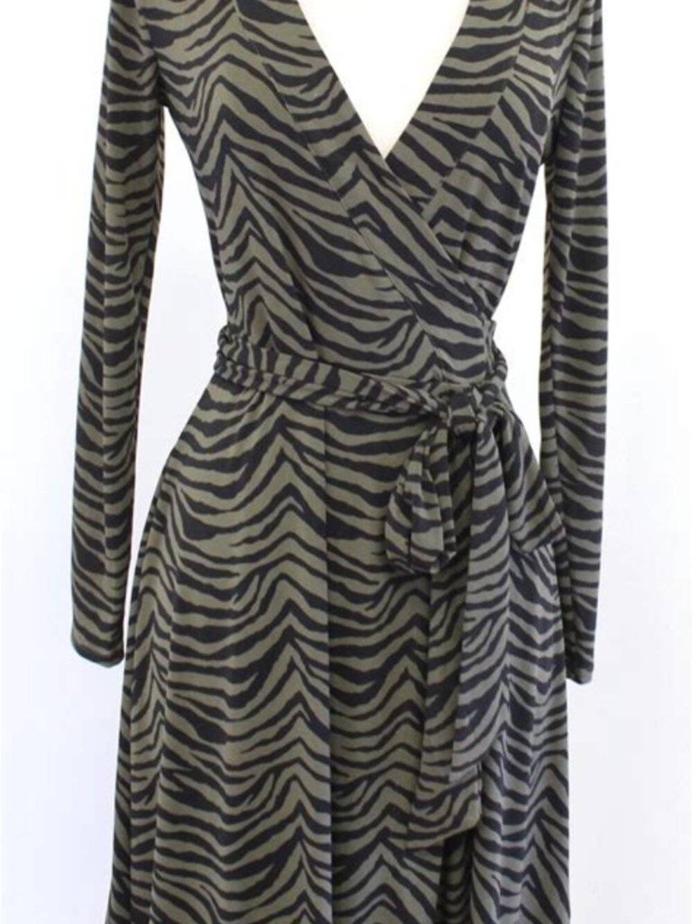 NWT Banana Republic Zebra Print Wrap Dress Olive Black XS